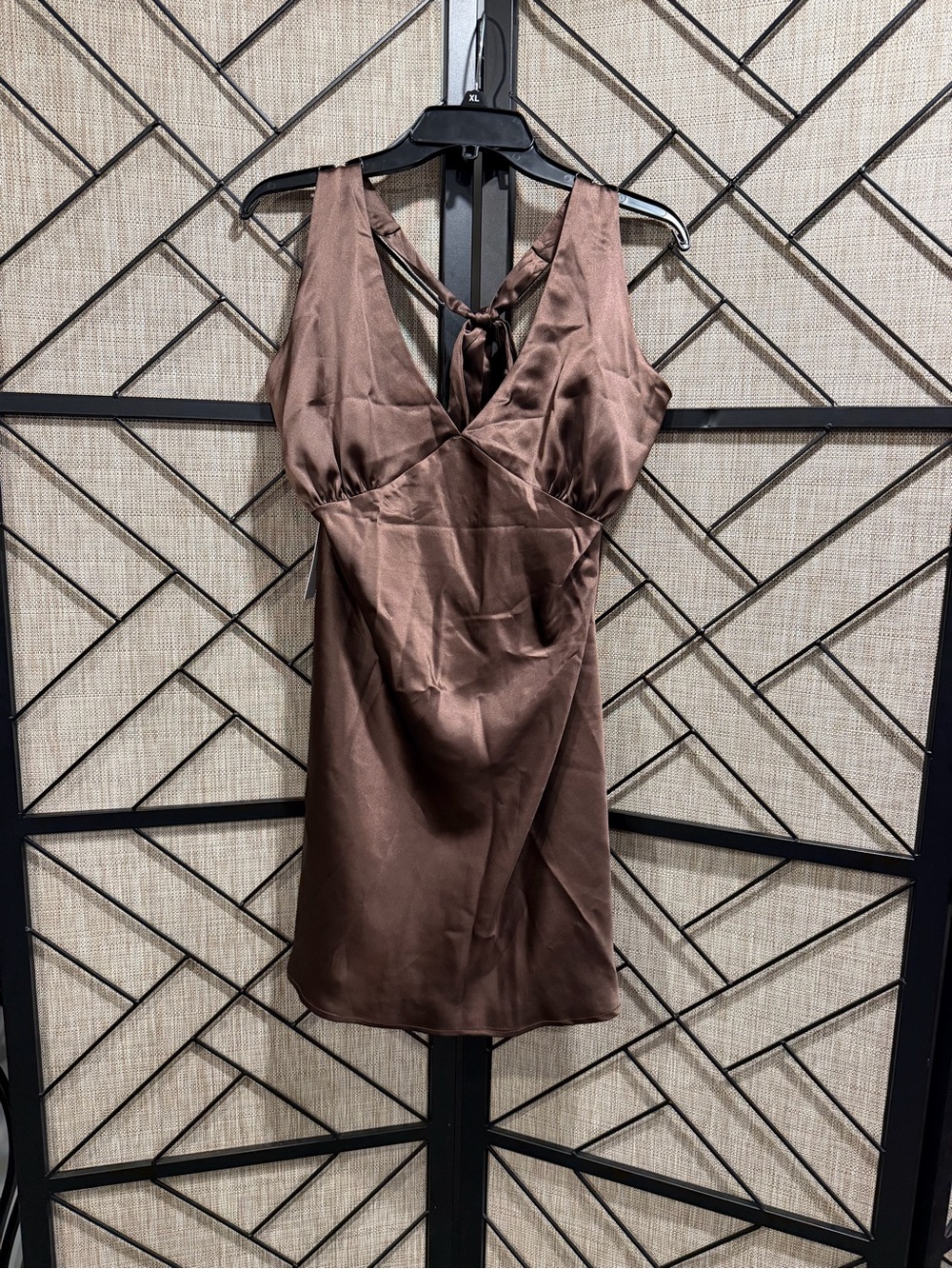 *NWT* Princess Polly Chocolate Brown Satin V-Neck Halter Mini Slip Dress - Sz 14